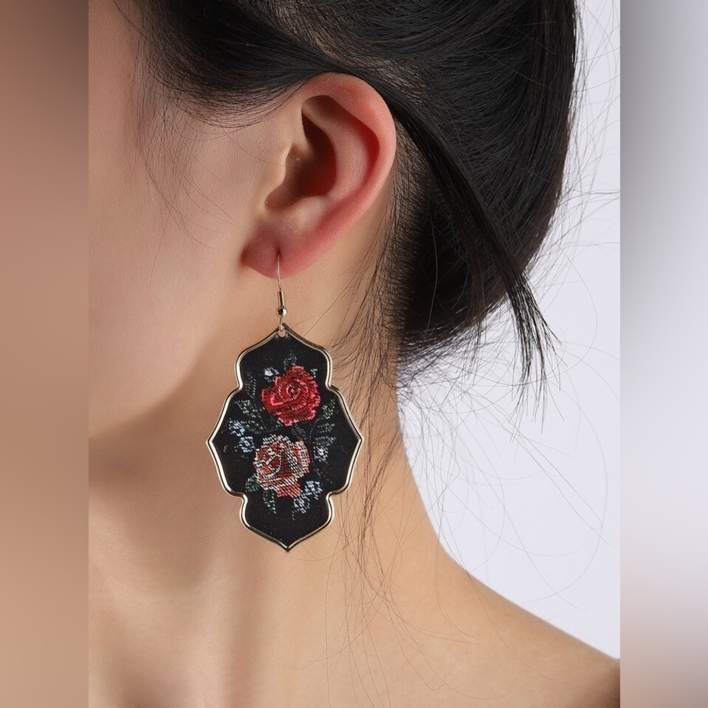 Rose Tapestry Statement Earrings - Picture 3 of 3
